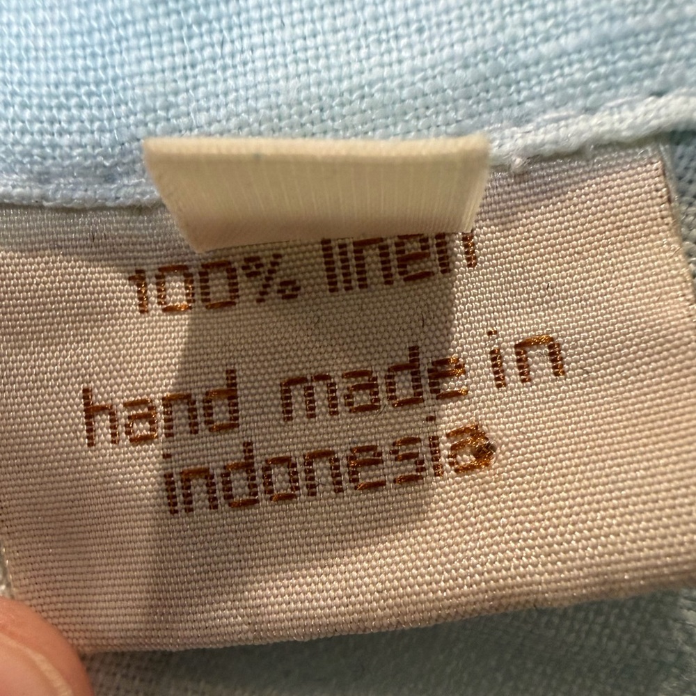 LA BLEND Bali Vintage 100% Linen Light Blue Ruffle Tunic Dress XL Coastal Boho - Picture 13 of 14